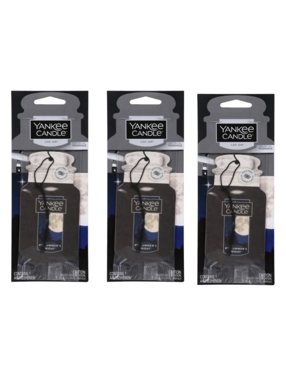 3x Yankee Candle Car Jar Air Freshener Midsummer's Night Scent
